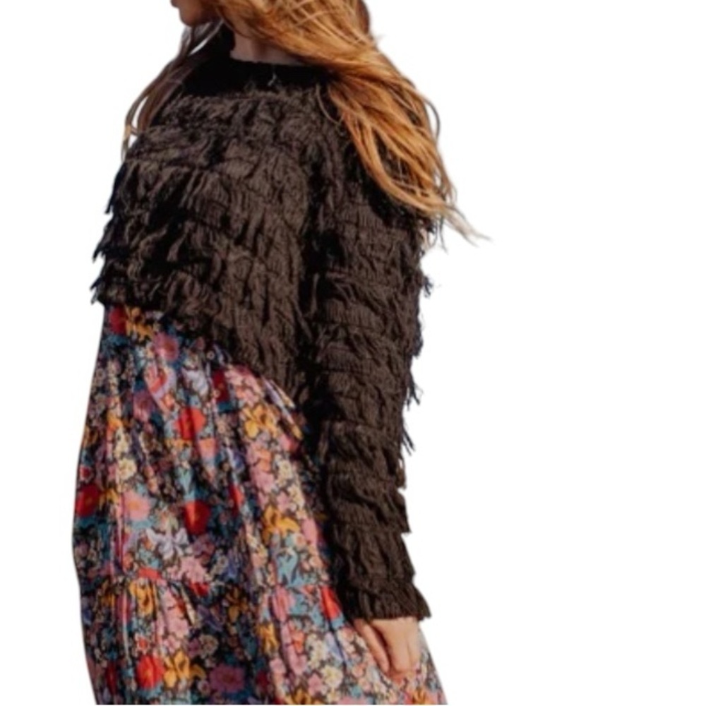Cleobella Black Fringe Sweater 100% Organic Cotton Size Medium